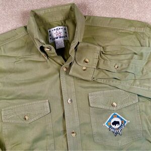 Crazy Cowboy Button Down Green Embroidered Buffalo 100% Cotton Casual Mens Large